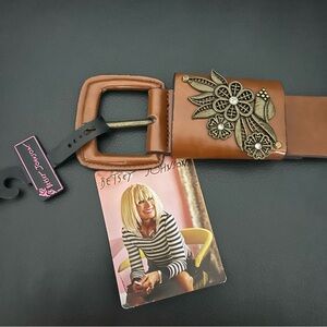 NWT Betsey Johnson Brown Belt with Floral & Rhinestones Buckle Size Medium